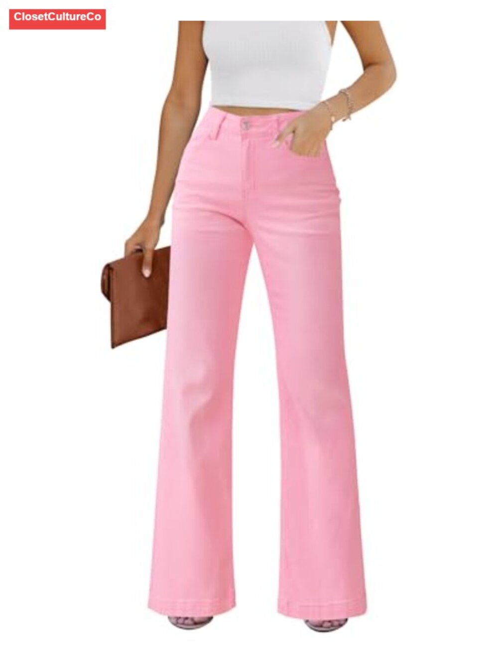 High Rise Wide Leg Flare Jeans Stretchy Denim Pants